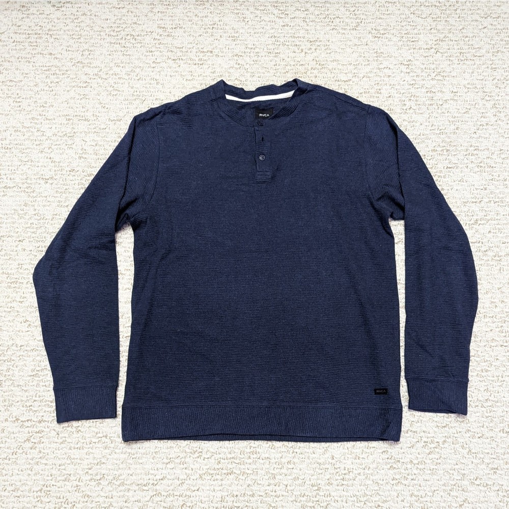RVCA Men's Long Sleeve Henley Shirt - Navy Blue